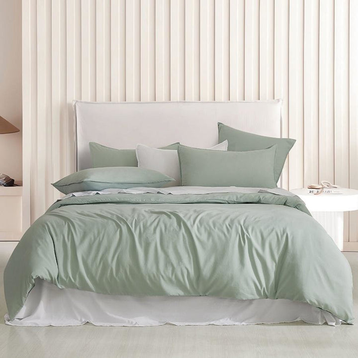 Cleverpolly Vintage Washed Microfibre Quilt Cover Set Double - Sage