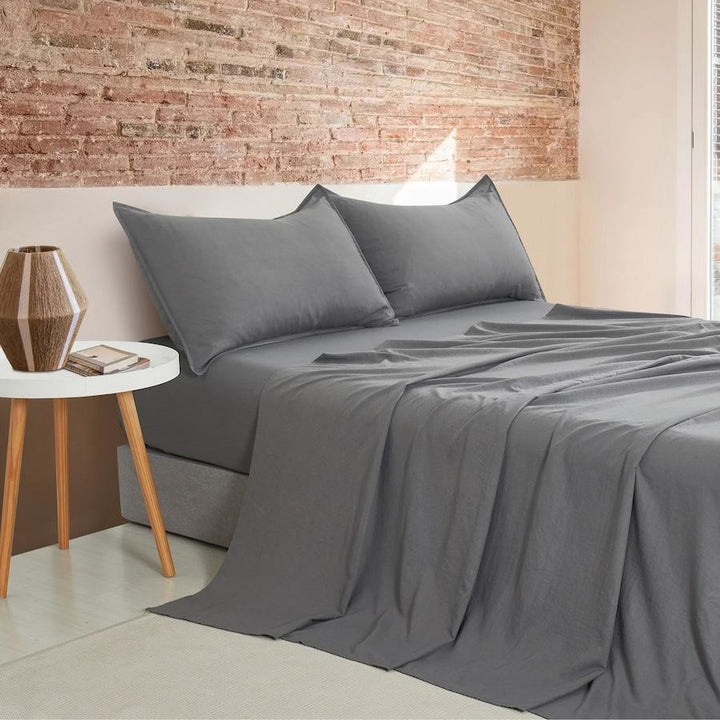 Cleverpolly Vintage Washed Microfibre Sheet Set King - Grey