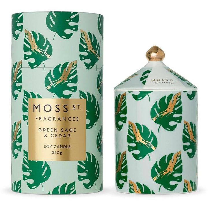 Moss St. Fragrances Green Sage & Cedar Large Ceramic Candle 360g