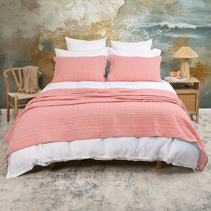 Sheraton Luxury Pick Stitch Coverlet Coral