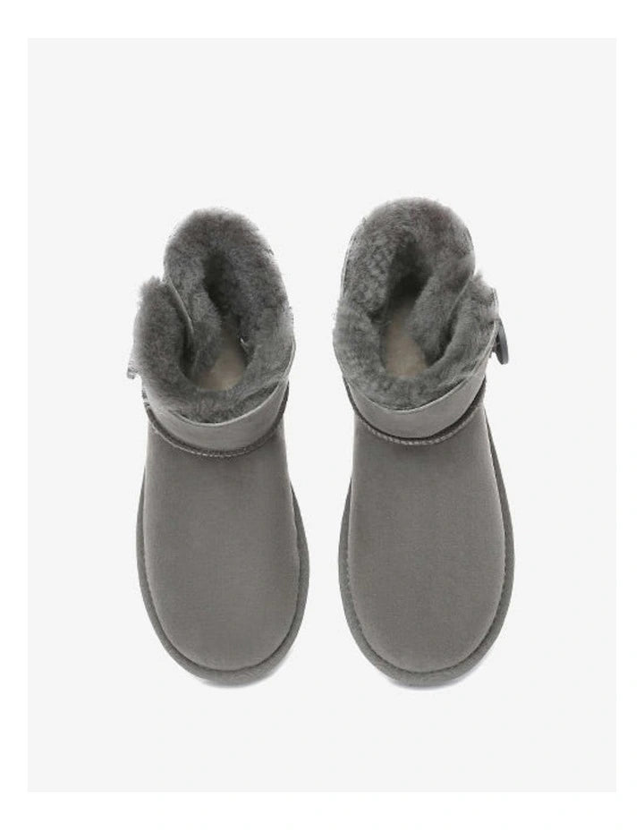 UGG Unisex Double Face Sheepskin Mini Button Boots Grey