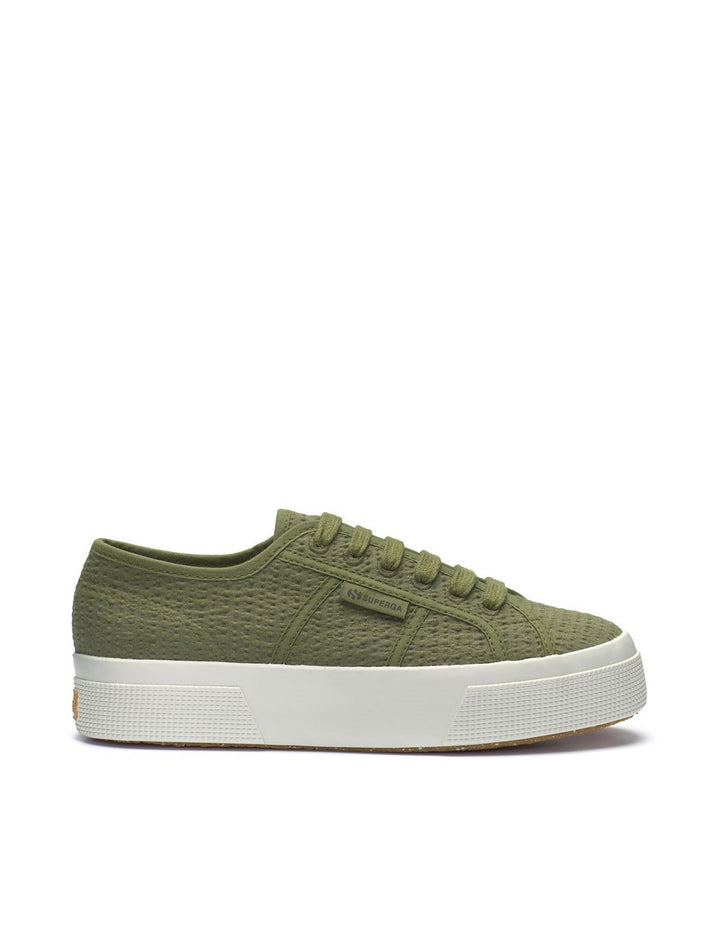 Superga 2740 Platform Organic Seersucker Sneakers - Green Safari