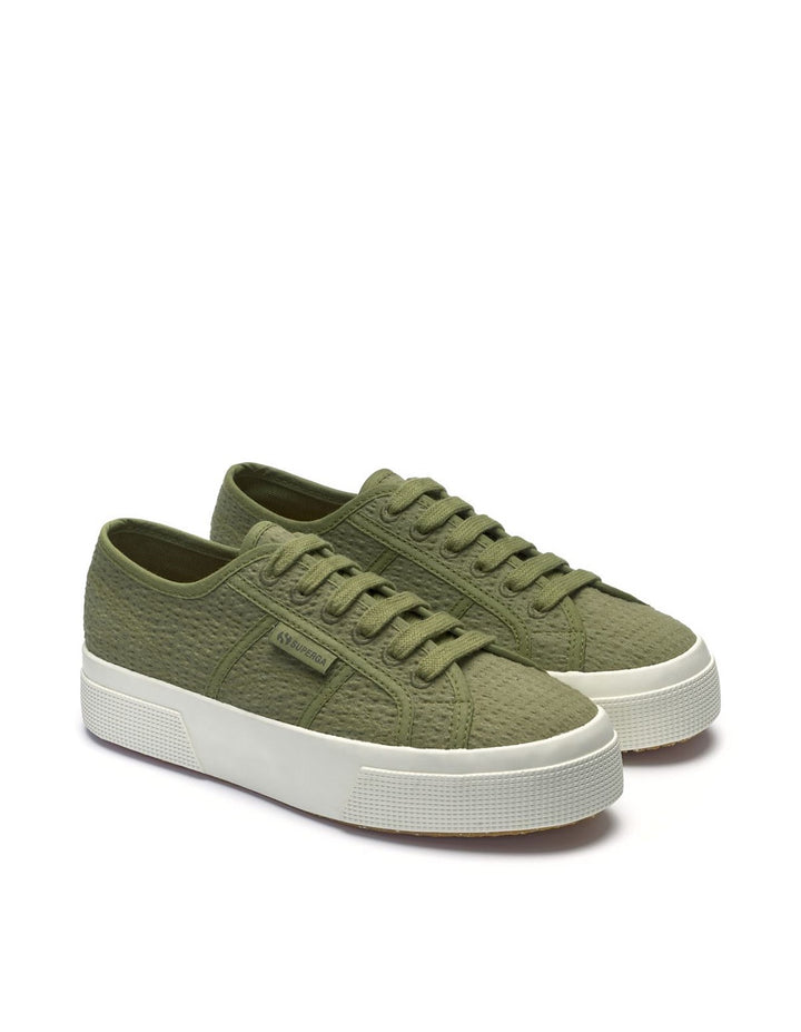 Superga 2740 Platform Organic Seersucker Sneakers - Green Safari