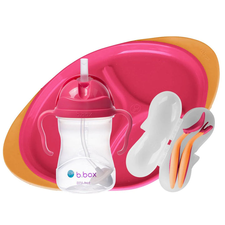 b.box feeding set sippy cup cutlery & plate