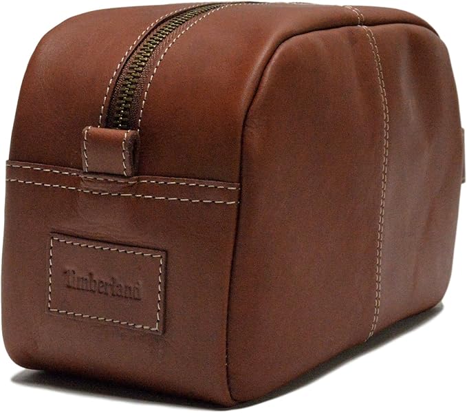 Timberland Men's Rugged Leather Wash Travel Kit Toiletry Bag - Cognac