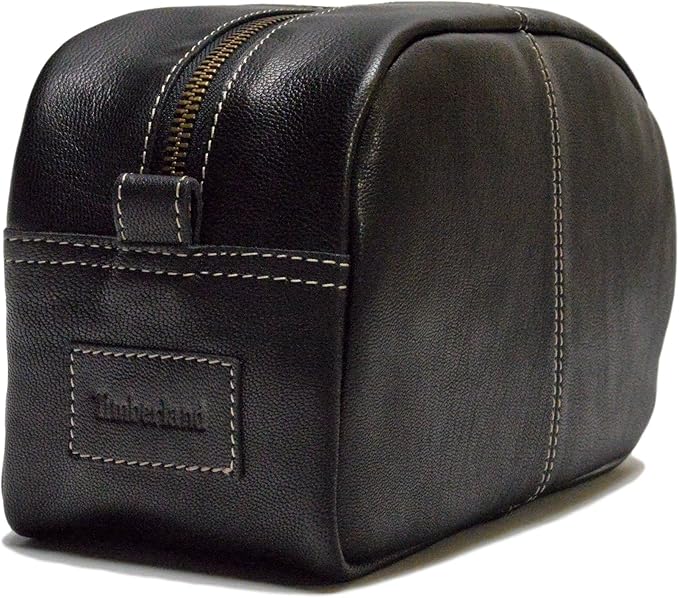 Timberland Men's Rugged Leather Wash Travel Kit Toiletry Bag - Black