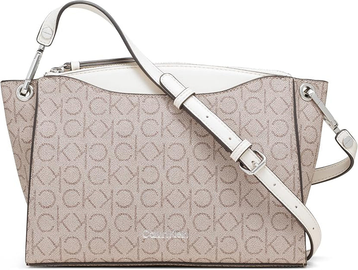 Calvin Klein Women's Garnet Top Zip Crossbody - Almond/Taupe/Cherub White