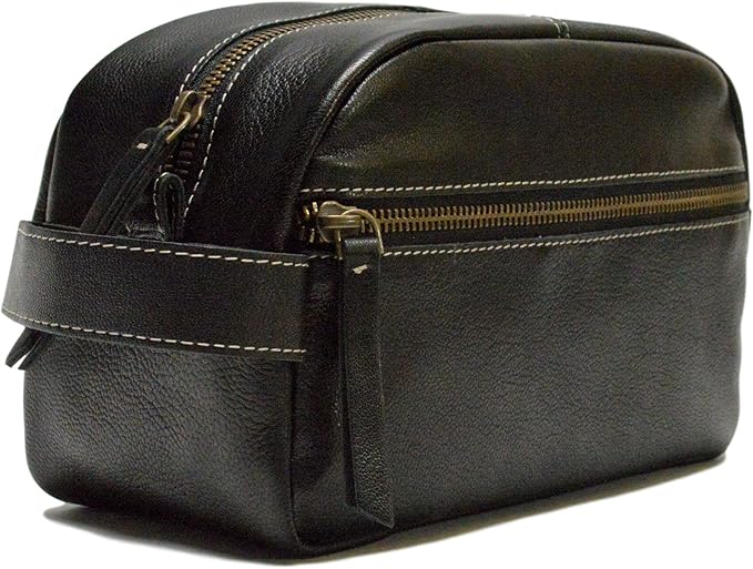 Timberland Men's Rugged Leather Wash Travel Kit Toiletry Bag - Black