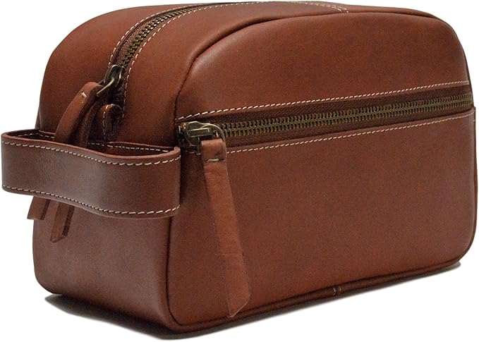 Timberland Men's Rugged Leather Wash Travel Kit Toiletry Bag - Cognac
