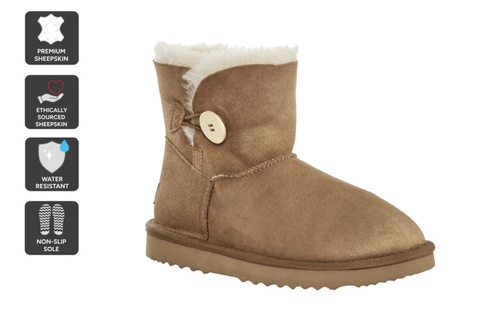UGG Unisex Sheepskin Short Water Resistant Button Boots Chestnut