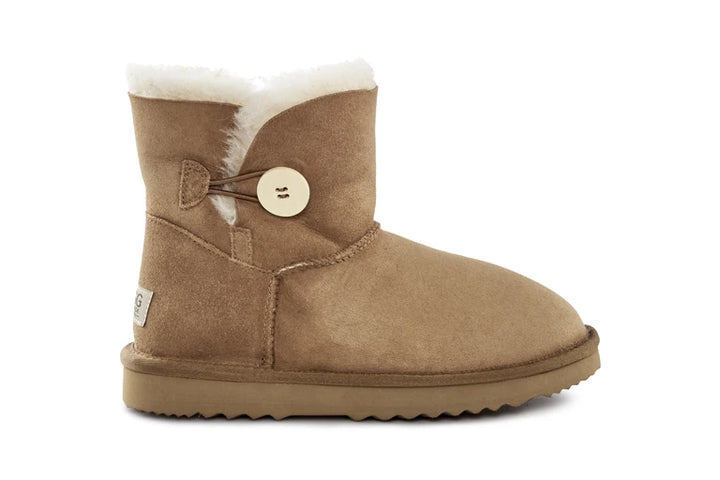 UGG Unisex Sheepskin Short Water Resistant Button Boots Chestnut