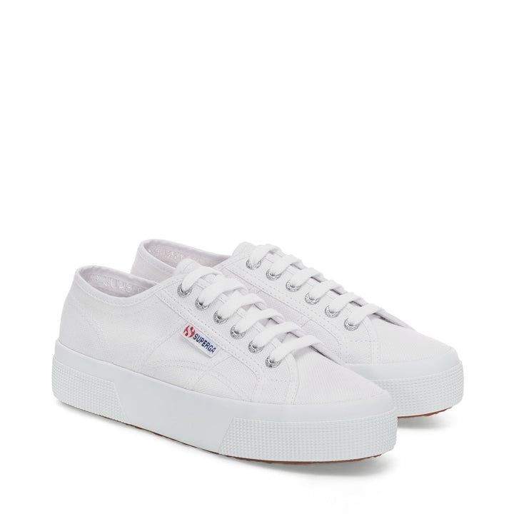 Superga Womens 2740 Platform Tumbled Leather Lace Up Shoes - White
