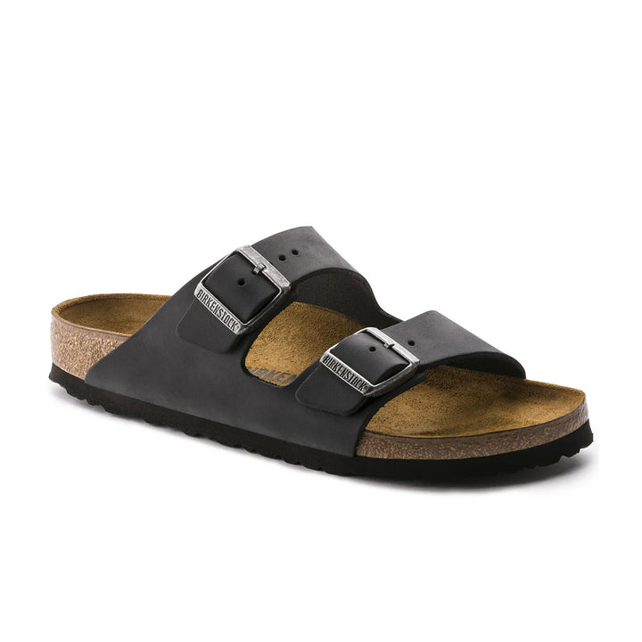 Birkenstock Arizona Oiled Leather Two Strap Regular Fit Sandals - Black