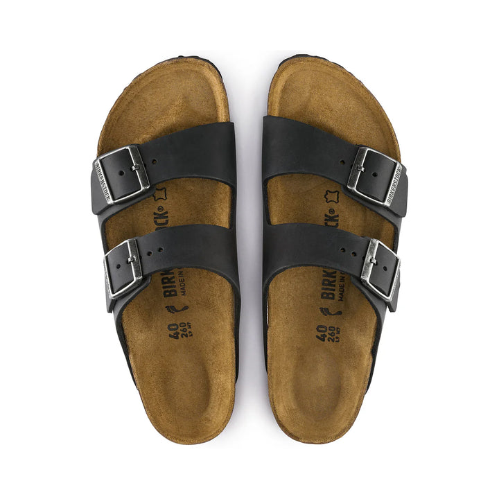Birkenstock Arizona Oiled Leather Two Strap Regular Fit Sandals - Black
