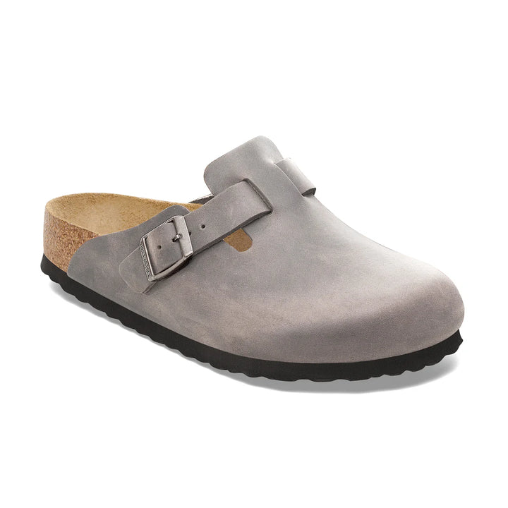 Birkenstock Boston SFB Oiled Leather Clog Regular Fit Sandals - Iron