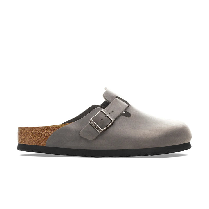 Birkenstock Boston SFB Oiled Leather Clog Regular Fit Sandals - Iron