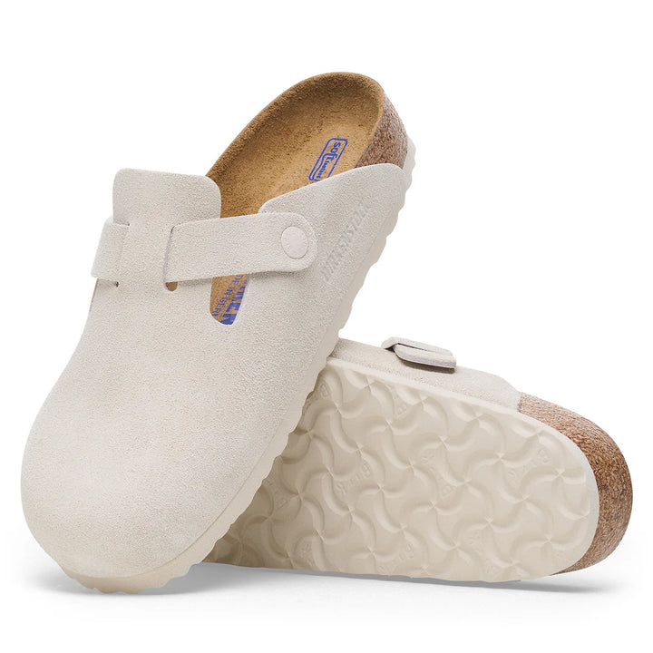 Birkenstock Narrow Fit Boston BS Modern Suede Leather Clogs - Antique White