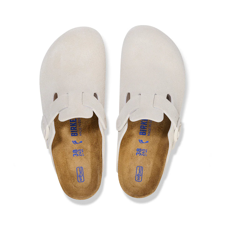 Birkenstock Narrow Fit Boston BS Modern Suede Leather Clogs - Antique White