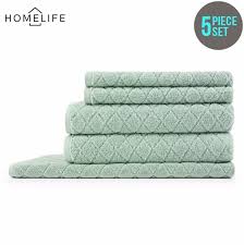 Homelife Naxos Diamond 5 Piece Towel Pack Sage