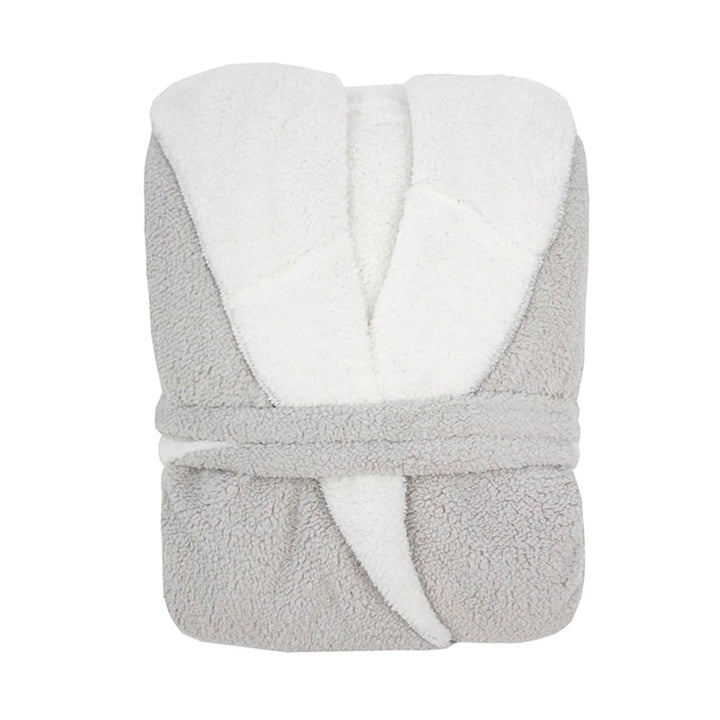 Bambury Reversible Sherpa Soft Plush Hooded Bath Robe Silver/White